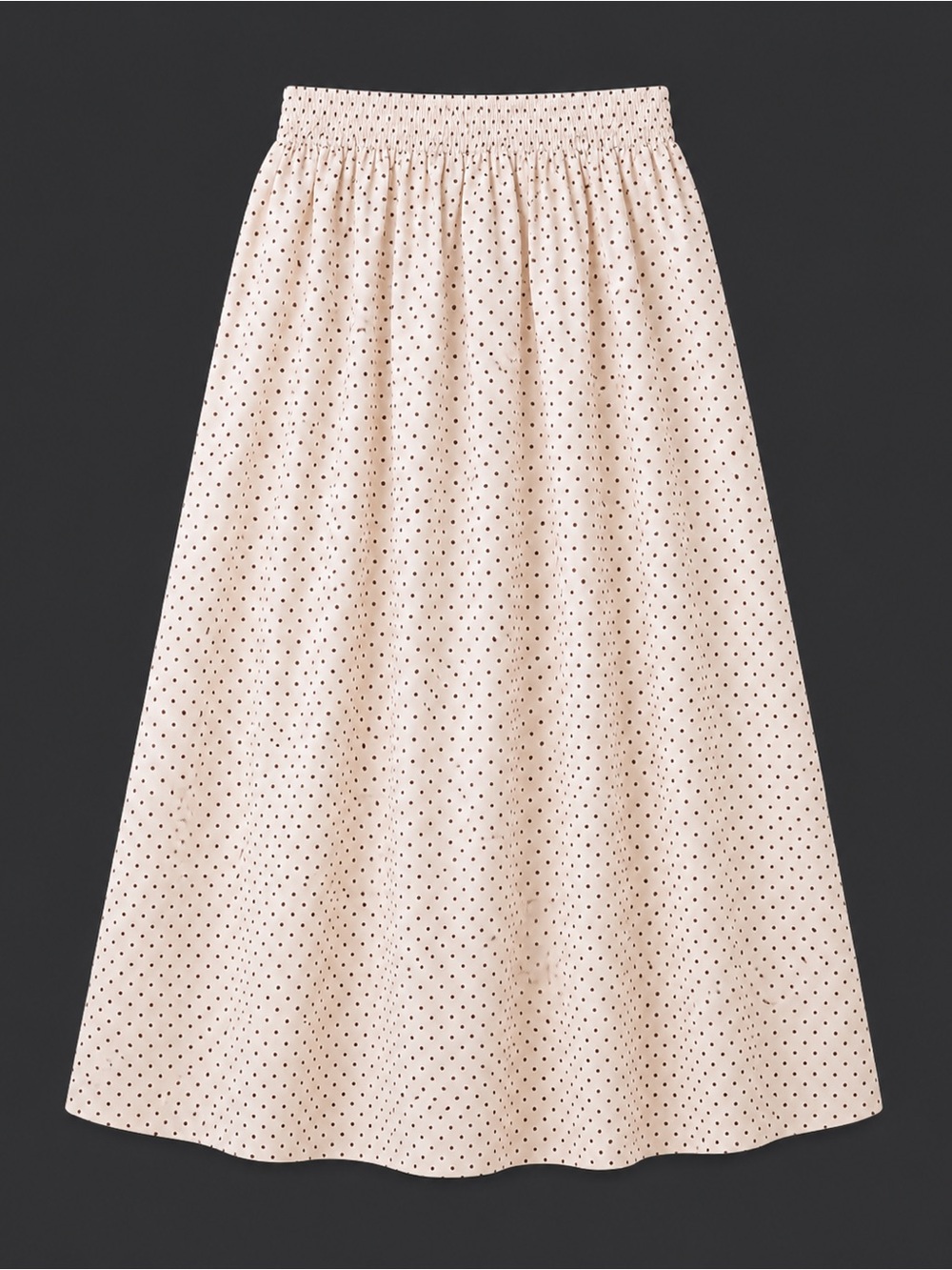 Polka Dot Elastic-Waist Midi Skirt - Cream with Brown Dots